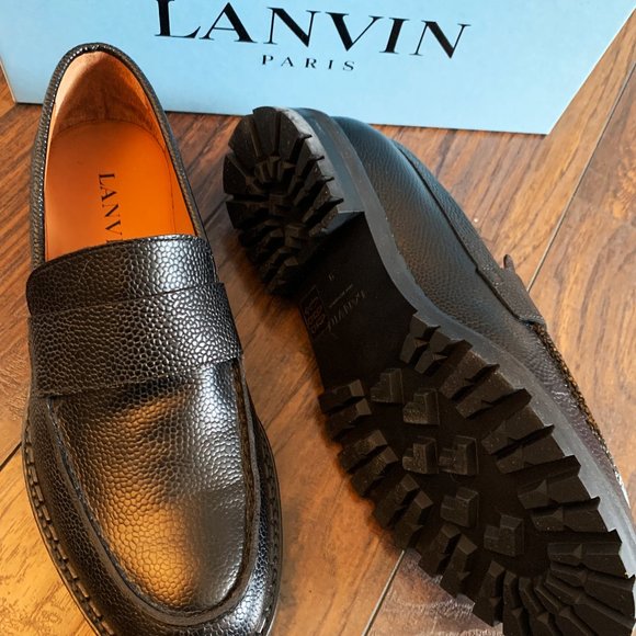 Lanvin NEW Mens Penny Loafers US 10 Black Grained Leather Chunky Derby Lug Sole main image 6